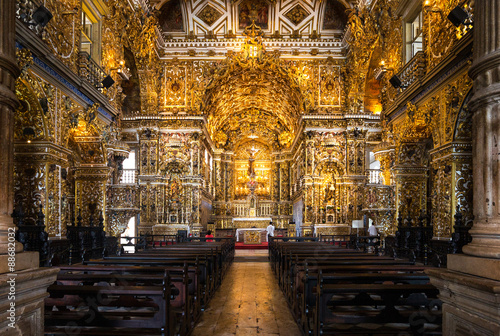 Brazil, Salvador, statues of saints and gold decorations in the St. Francisco...
