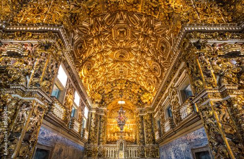 Brazil, Salvador, statues of saints and gold decorations in the St. Francisco...