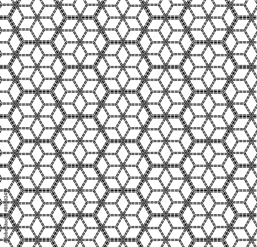 Fototapeta premium Vector black and white seamless sacred geometry pattern ,Modern textile print with illusion, abstract texture, Symmetrical repeating background 