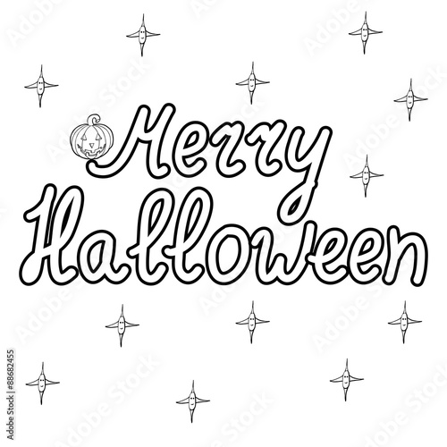 Greeting card with pumpkin and words  merry halloween isolated o
