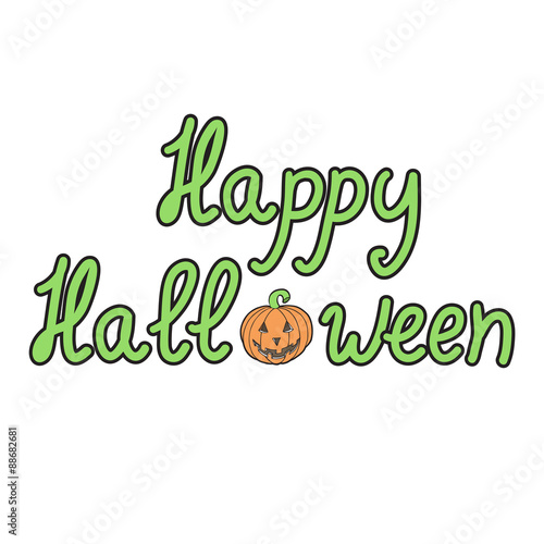 Greeting card with pumpkins and words  merry halloween