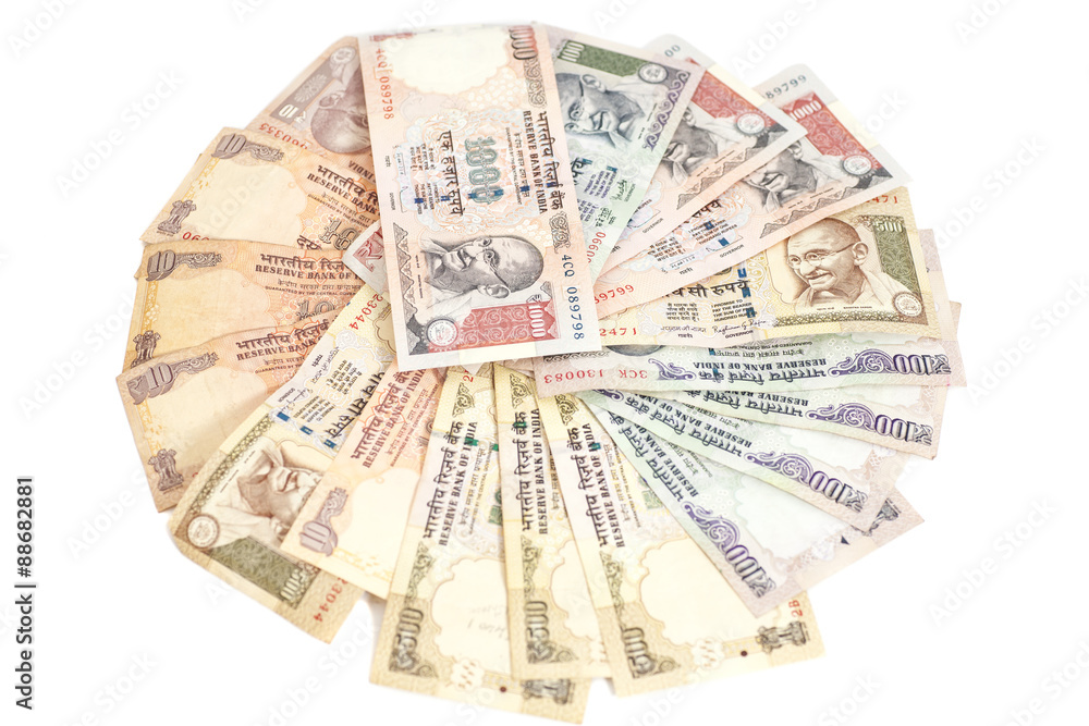 Indian Currency Rupee bank notes on white background Indian Currency Rupee bank notes on white background
