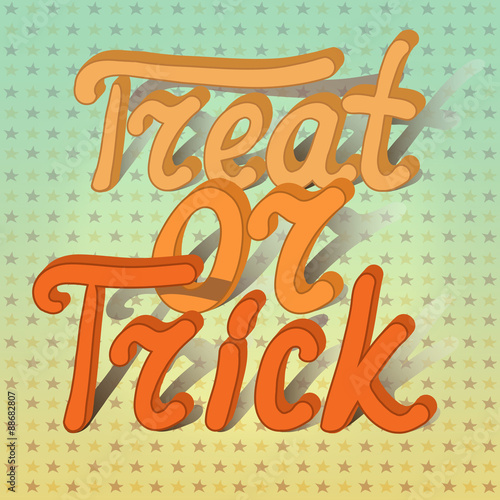Cartoon volumetric word trick or treat on background with stars