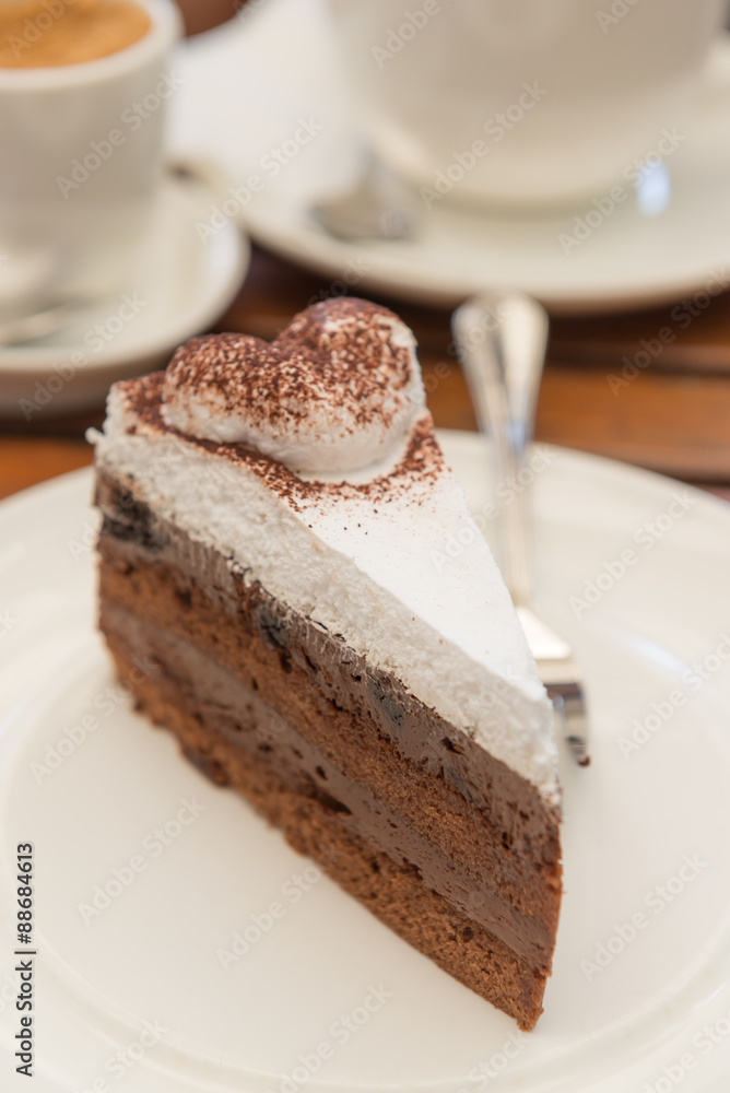 Chocolate cake with a cup coffee Chocolate cake with a cup coffee