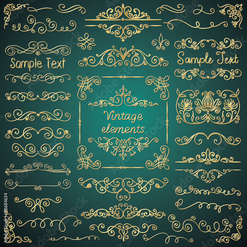 Vector Golden Glossy Luxury Hand Drawn Design Elements