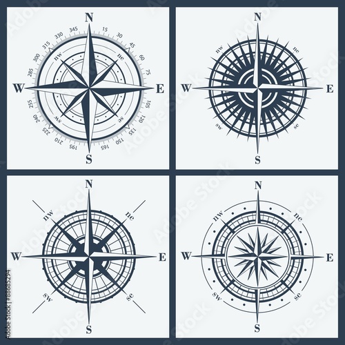 Set of compass roses or windroses