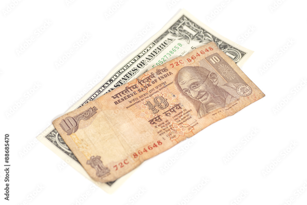 American dollars and Indian rupee banknote American dollars and Indian rupee banknote
