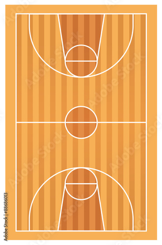 Wooden basketball court with lines