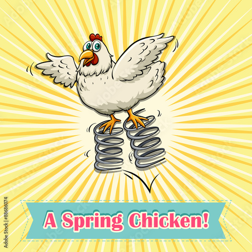 Chicken jumping on spring