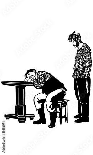 man with a mustache had fallen asleep at the tableta