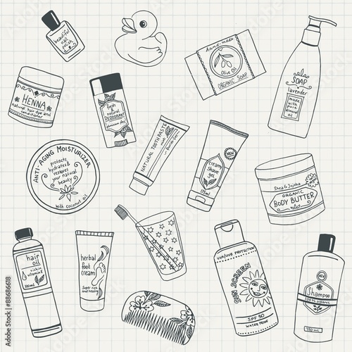 Handgezeichnete Kosmetikartikel