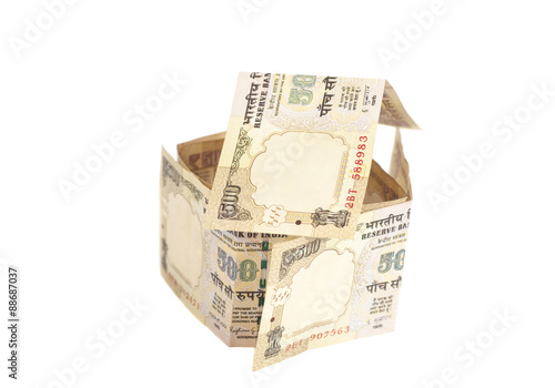 House Made of Indian 500 rupee banknotes isolated on white
