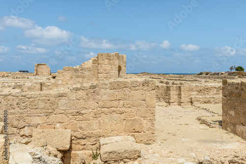 Ancient stone ruins in an archaeological site in Paphos  Cyprus.