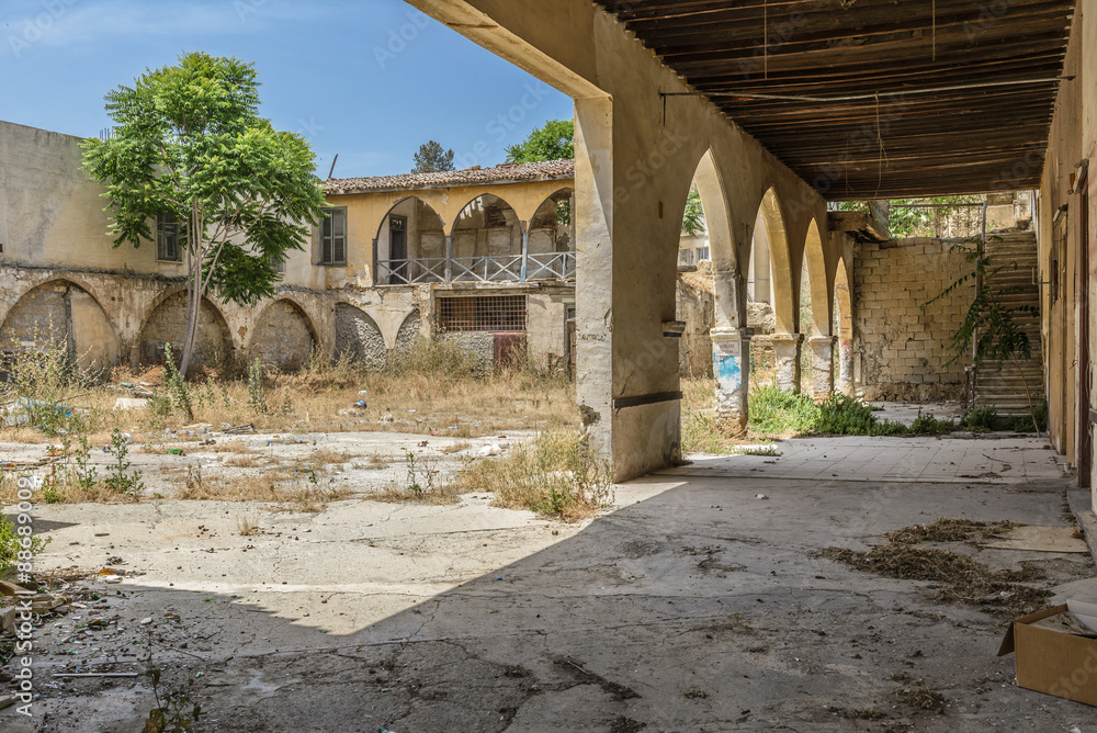 Abandoned rundown stone building in Nicosia, Cyprus.
