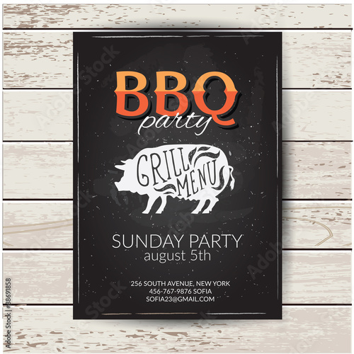 Barbecue party invitation. BBQ brochure menu design.