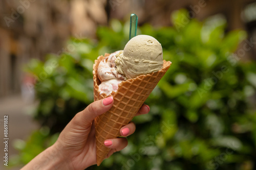 Ice cream cone in hand