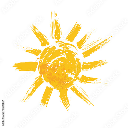 Akwarela słońce, promienie płaski ikona zbliżenie sylwetka