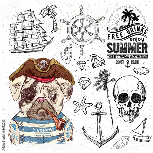 Pirates set. Hand drawn illustrations