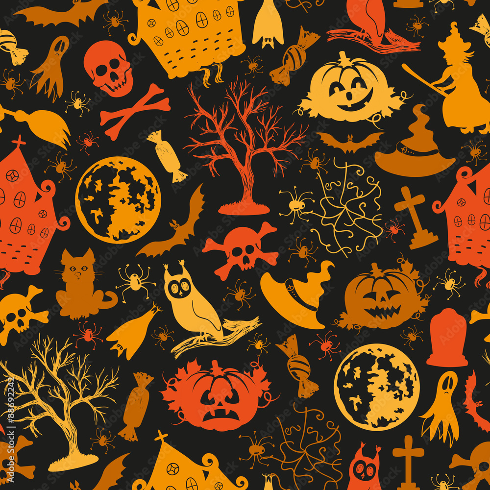 Seamless drawing icons for Halloween