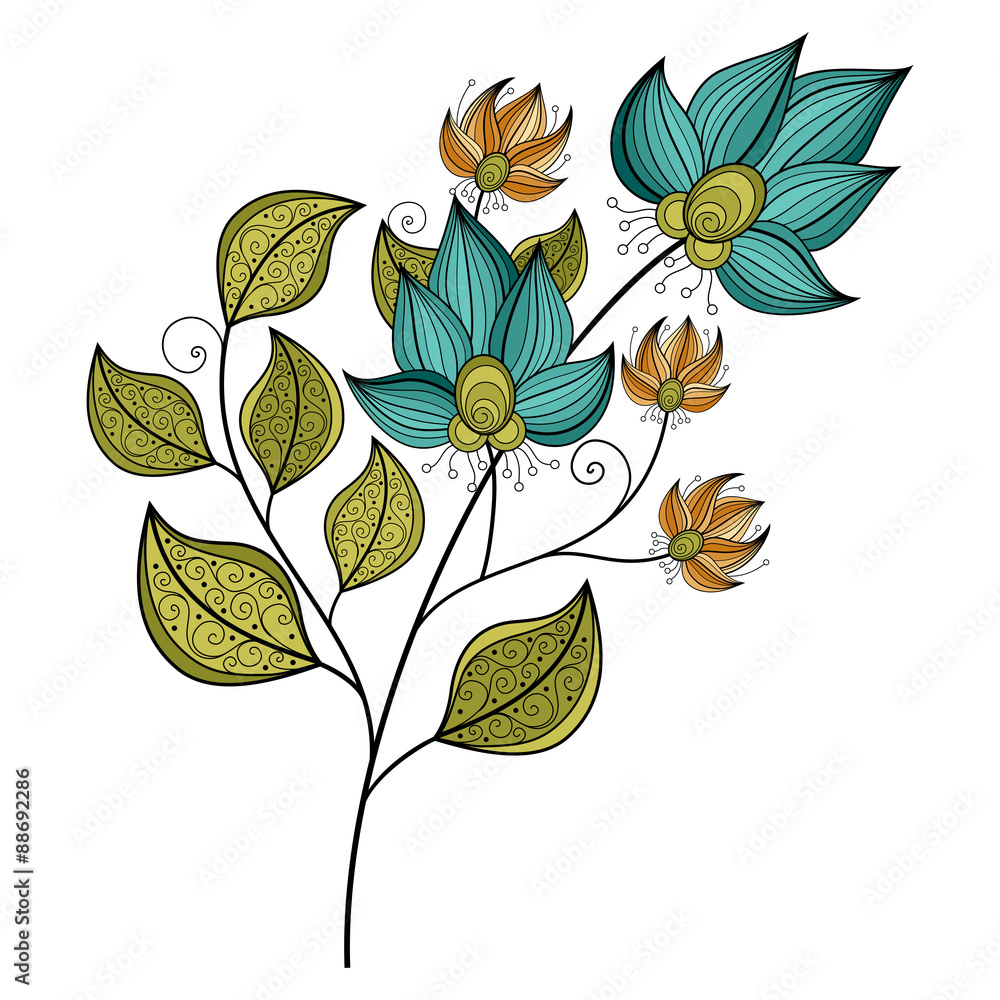 Obraz premium Vector Beautiful Colored Contour Flower