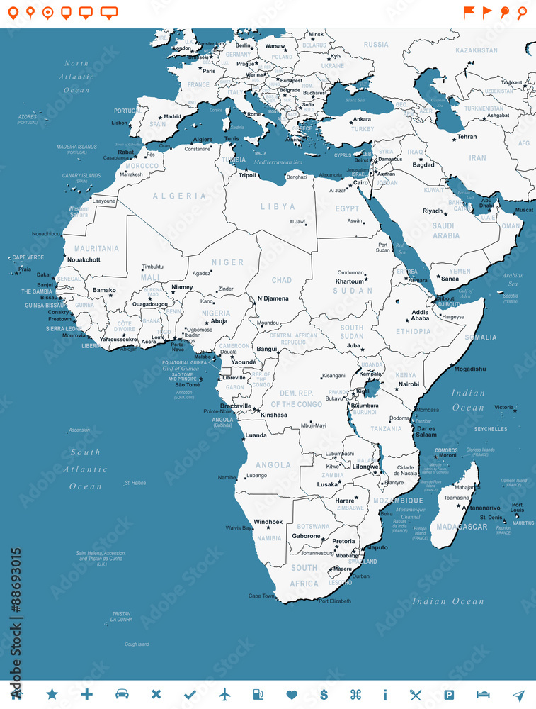 Africa - map and navigation labels - highly detailed vector illustration.