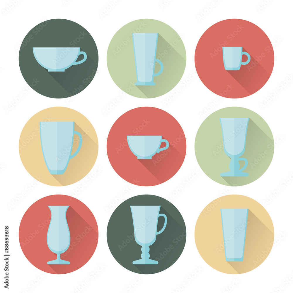 Set of cups and glasses for coffee Set of cups and glasses for coffee