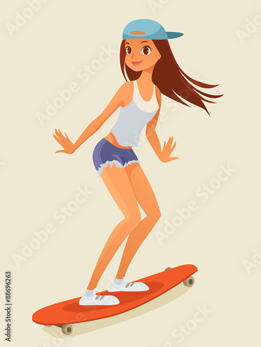 cute hipster girl on longboard