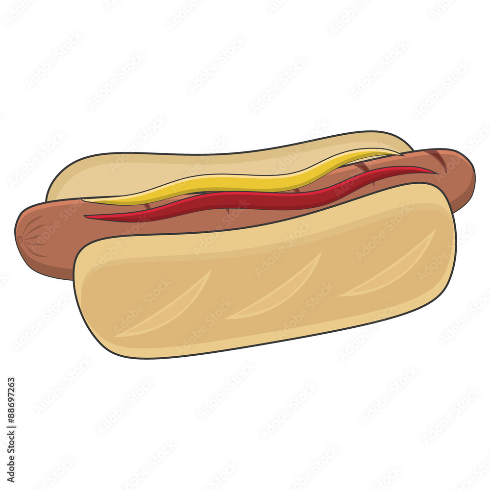 Vector hotdog with mustard and ketchup Vector hotdog with mustard and ketchup