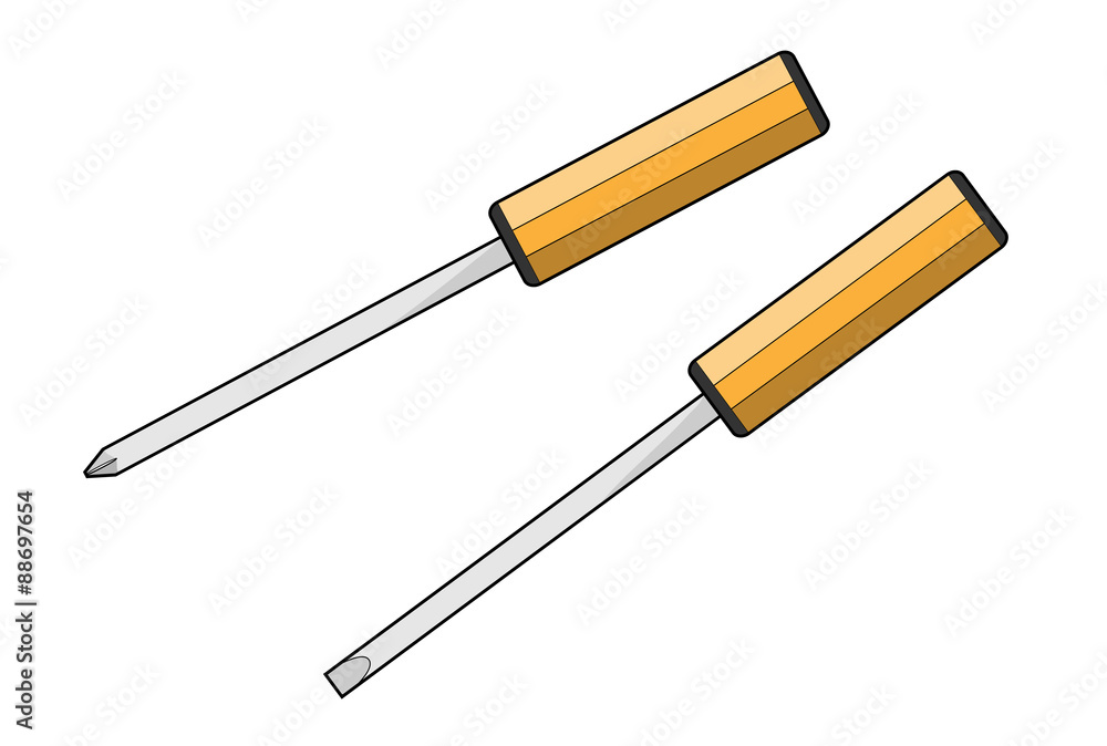 Screwdrivers, a hand drawn vector illustration of screwdrivers isolated over a white background for easy editing. Screwdrivers, a hand drawn vector illustration of screwdrivers isolated over a white background for easy editing.