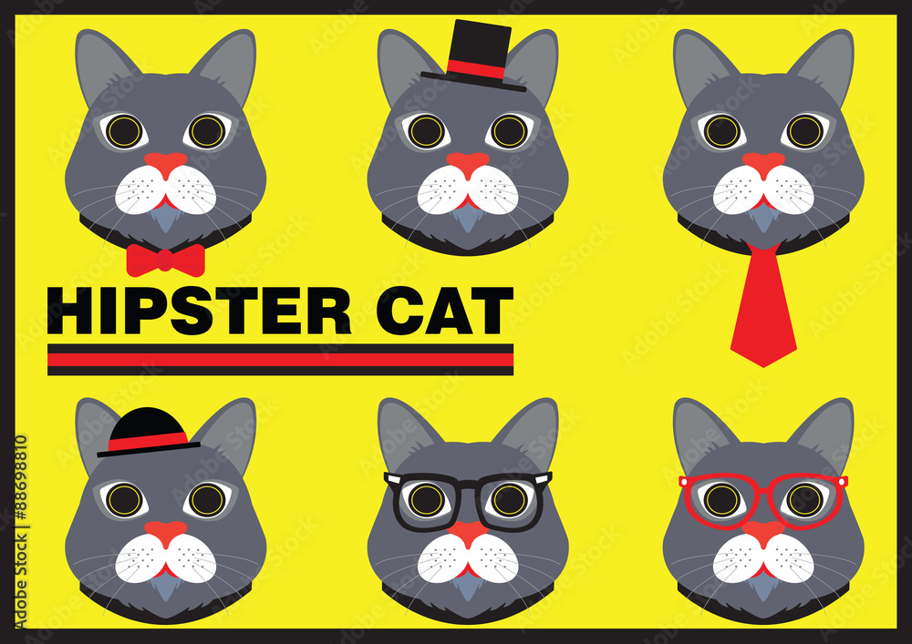 Hipster Cat Flat Cartoon Design Hipster Cat Flat Cartoon Design
