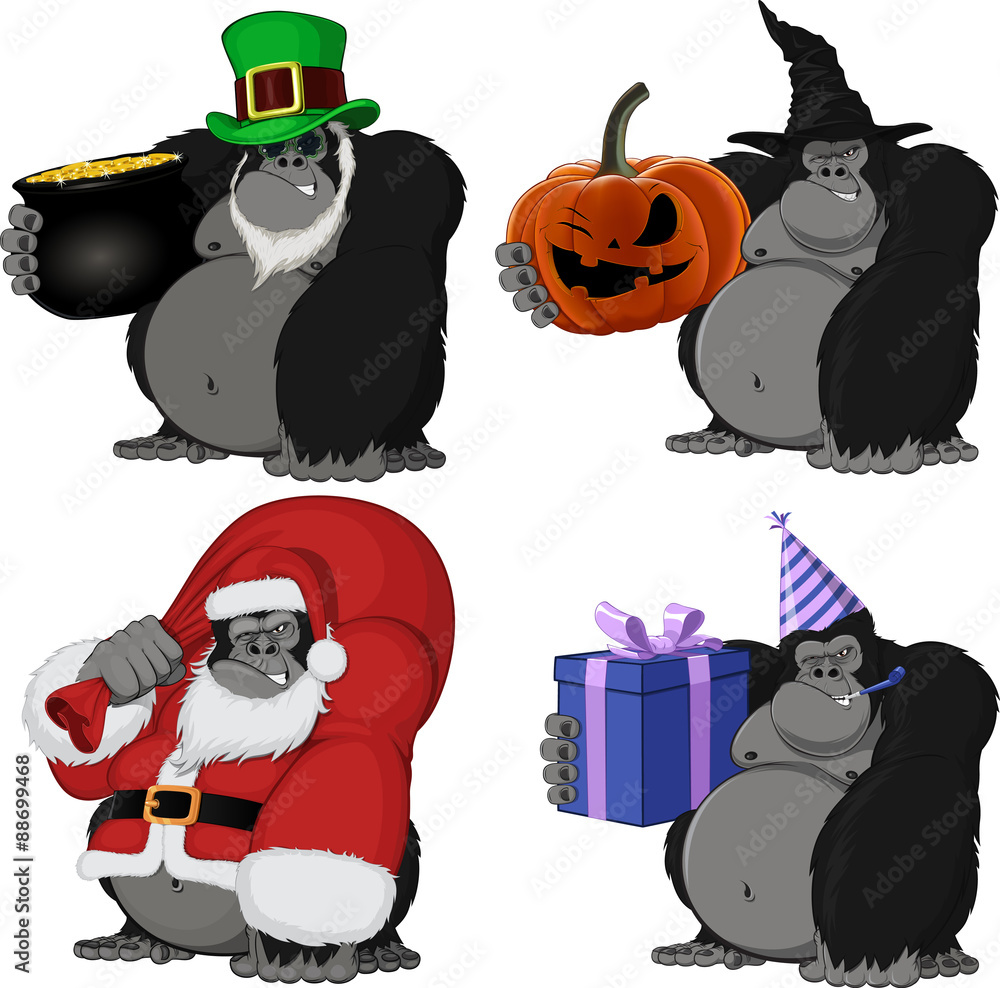 Fototapeta premium Set 4 funny gorilla