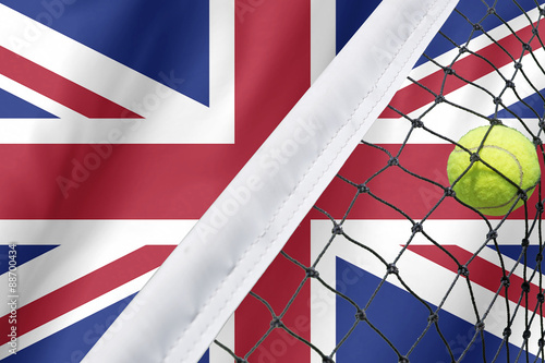 Photography British tennis concept with flag and ball