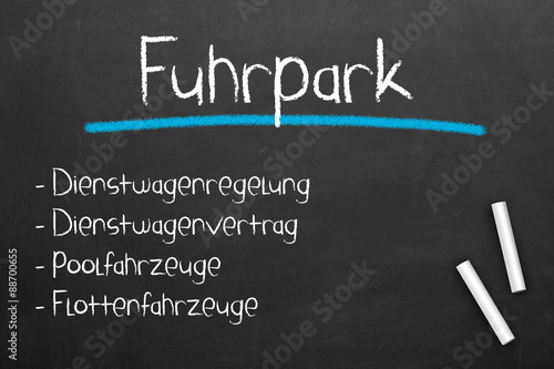 Fuhrpark Tafel mit Stichpunkten