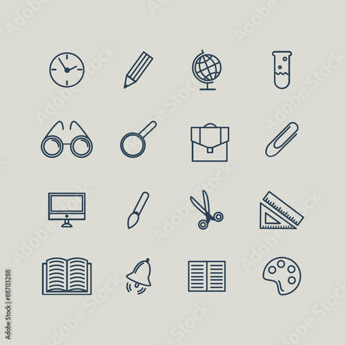 Set of line icons. Back to school. School supplies. Vector illus