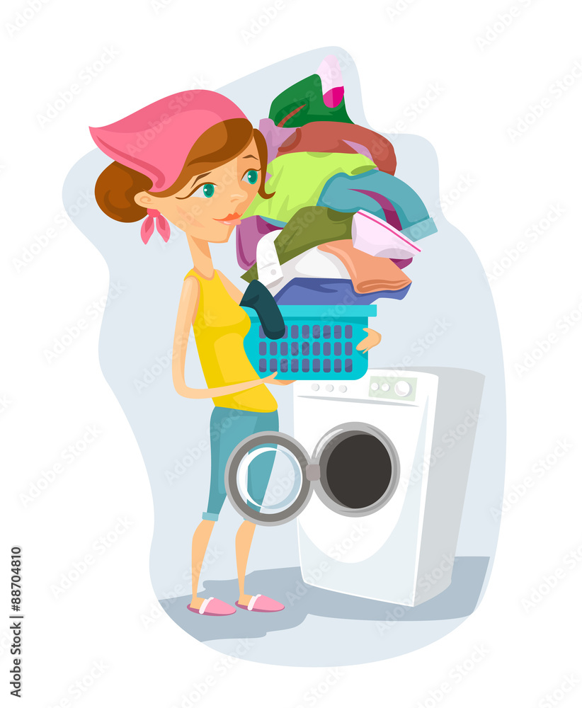 Housewife Washes Vector Flat Cartoon Illustration Stock Vector Adobe