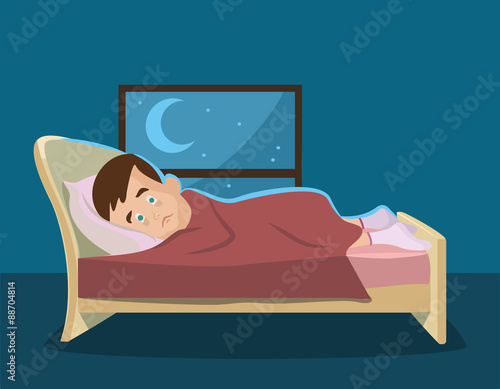 Sleepless man. Vector flat cartoon illustration