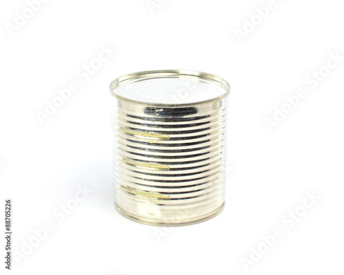 silver tin can on a white background