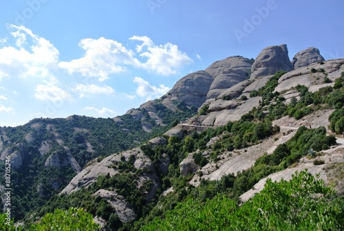 Strange rugged landscape of the Montserrat mountain located close to Barcelona in Catalonia, Spain, on a sunny day.