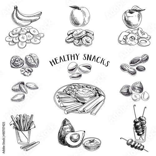 Healthy food. Vector illustration in sketch style. 