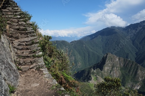 Machu Picchu monana, mountain last steps to the top of the mountain photo