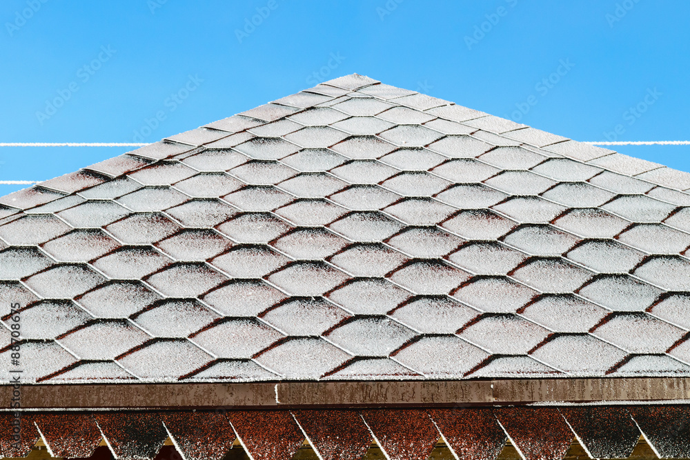 Naklejka premium The roof is covered with frost. Frost texture
