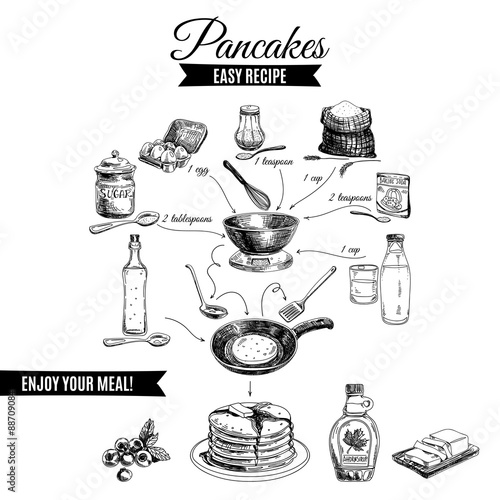 Vector hand drawn pancakes illustration. 