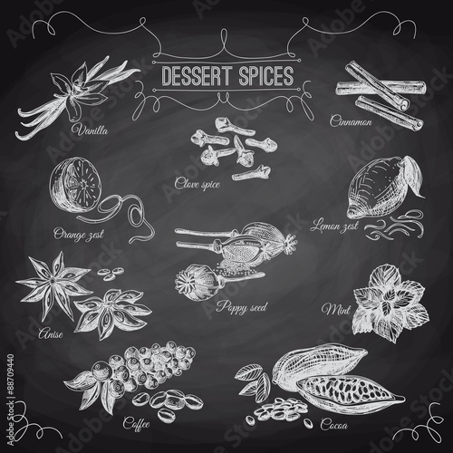 Vector hand drawn set with Dessert Spices. Vintage illustration.