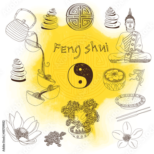 Vector set of yoga and feng-shui icons. 
