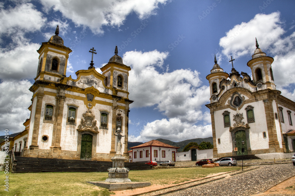 Cathedrals on the square of Mariana, Brazil