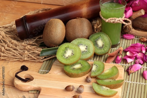 Kiwi fruit juicy green and kiwi juice delicious. photo