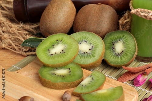 Kiwi fruit juicy green and kiwi juice delicious. photo