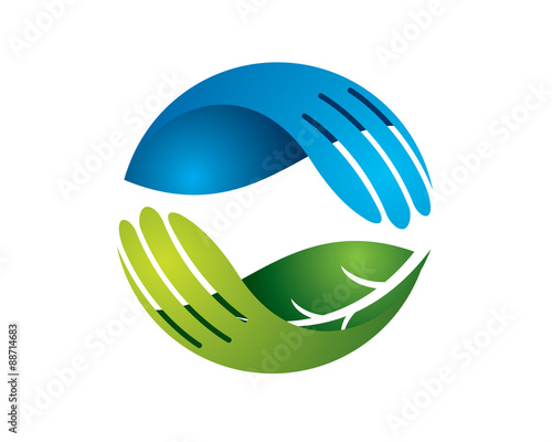 two palm hand in balance position as eco company logo 