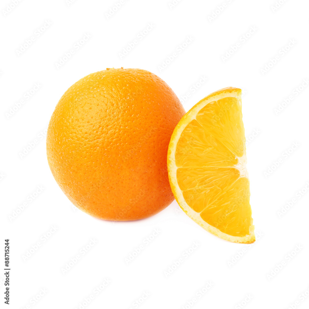 Served orange fruit composition isolated over the white Served orange fruit composition isolated over the white