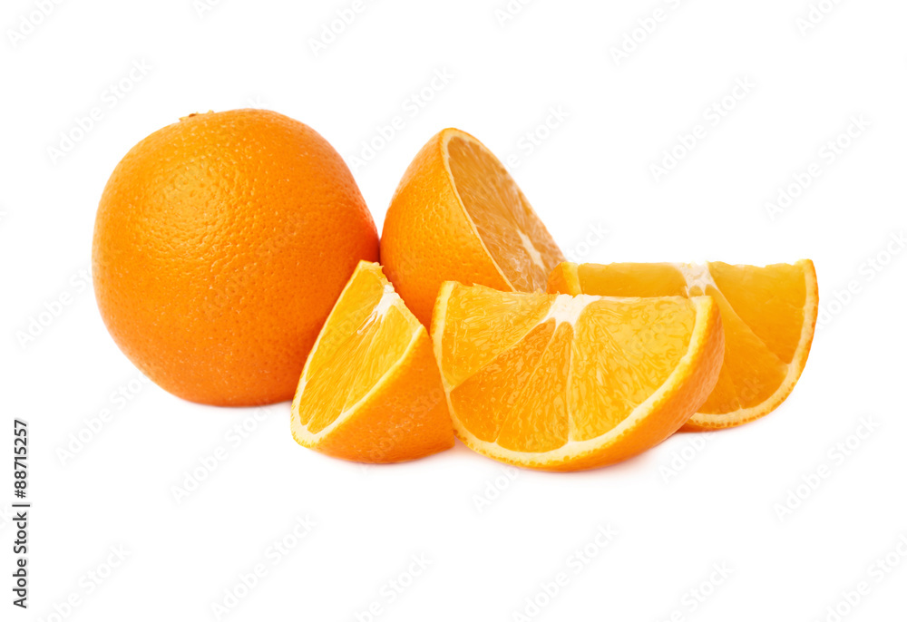 Served orange fruit composition isolated over the white Served orange fruit composition isolated over the white
